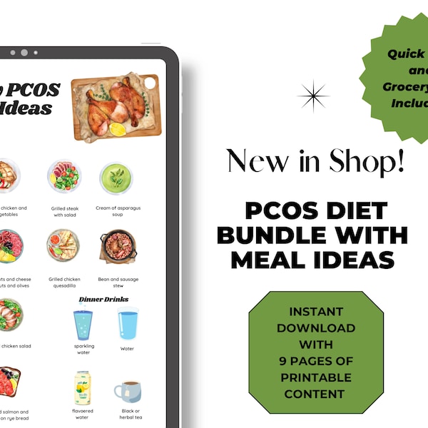 PCOS Meal Plan Printable Handout for Healthy PCOS Meal Instant Download for Basic PCOS Meal Ideas with Grocery List Foods List and Meal Tips