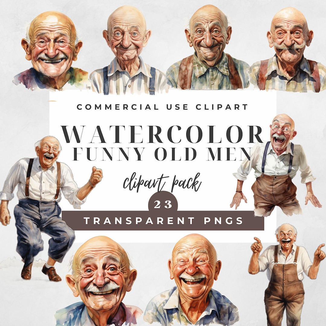 Funny Old Men Clipart Pack/23 Old Men Graphics/old People Sublimation
