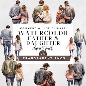 Acquerello padre e figlia Clipart/padre figlia grafica/papà e figlia sublimazione Clipart/Clipart per famiglia/festa del papà PNG Clipart