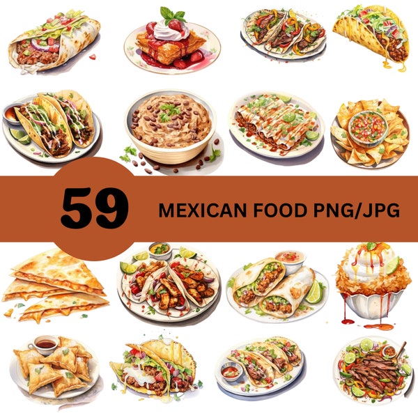 Mexican Food PNG Clipart/JPG Printable/Mexican Food Sublimation/Taco Clipart-Burito Clipart/Mexican Food Lover's PNG/Drink and Food Clipart
