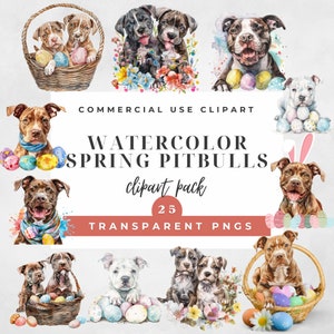 Pacchetto Clipart Primavera Pasqua Pitbull/Download istantaneo 24 PNG/Grafica cane/Pitbull cucciolo Pasqua Primavera Sublimazione/Amante dei cani/Mamma del cane
