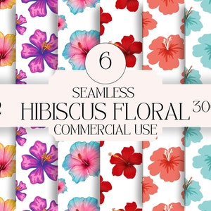 Tropical Hibiscus Seamless Patterns/Commercial Use Digital Paper/Tropical Hibiscus JPG Pattern/Seamless 300 DPI Hibiscus Scrapbook Papers