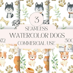 Aquarel honden naadloze patronen/commercieel gebruik digitale papier/honden en botten JPG patronen/300 DPI honden met bril scrapbook papers