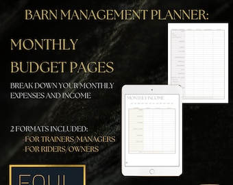 Monthly Equine Budget: Pages from the Equestrian Planners