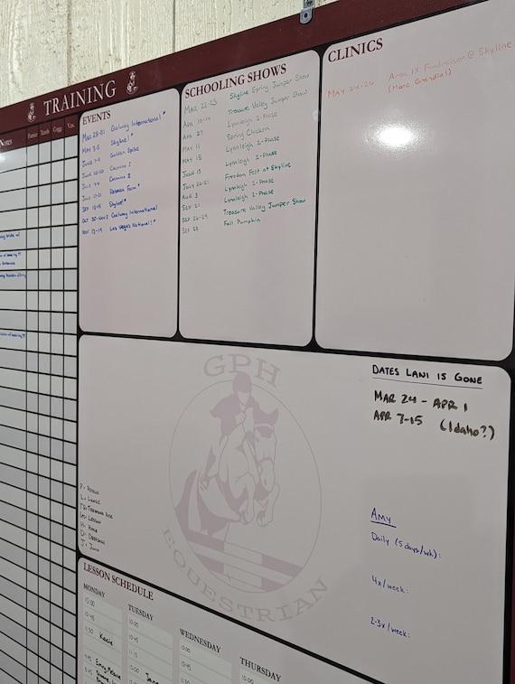 Equestrian Training Program Dry Erase Whiteboard