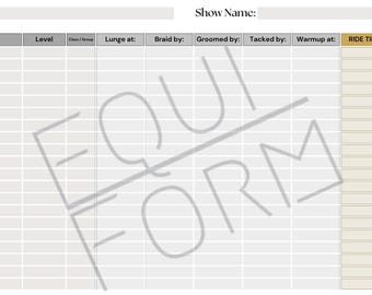 Hunter/Jumper Ride Times Dry Erase Whiteboard