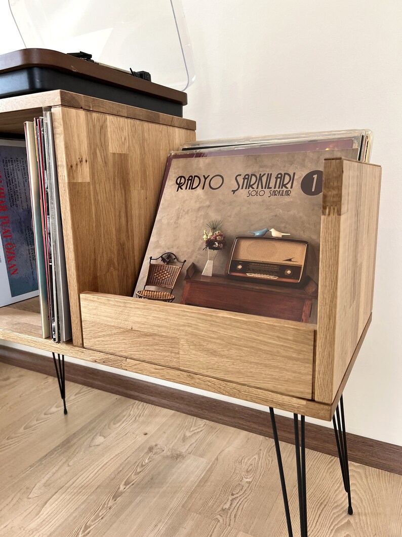 Oak Vinyl Console the Vinyl Storage End Table Record Player Etsy