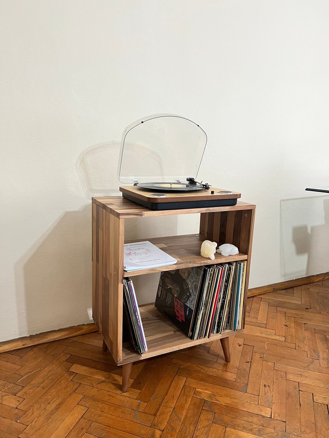 Walnut Vinyl Console the Vinyl Storage End Table Record Etsy