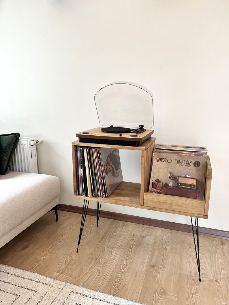 Oak Vinyl Console the Vinyl Storage End Table Record Player Etsy
