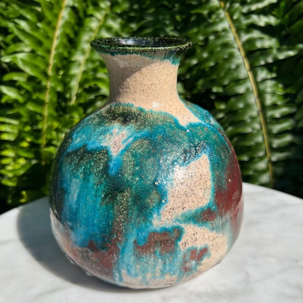 Raku Pottery Vase, Signed Nash, Unique Studio Raku Pottery