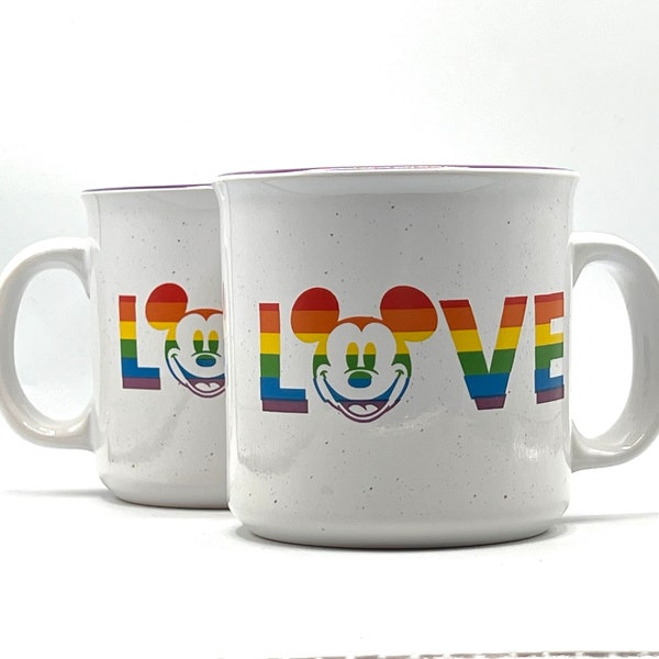 2 Mickey Mouse Rainbow Pride Love Mug, stamped 20 oz, pair