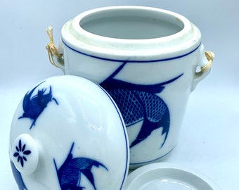 Blue & White Asian Koi Pickling / Fermentation Jar