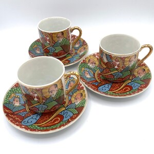 Tasse à café et soucoupe Geisha en lithophane, porcelaine vintage coquille d'oeuf