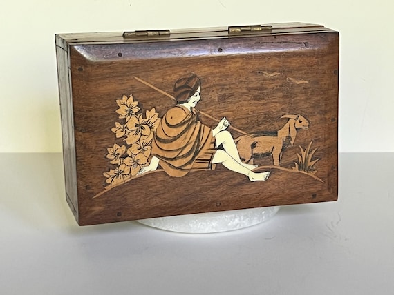 Goat Herder Wooden & Bone Inlay Trinket Box, Handmade in India