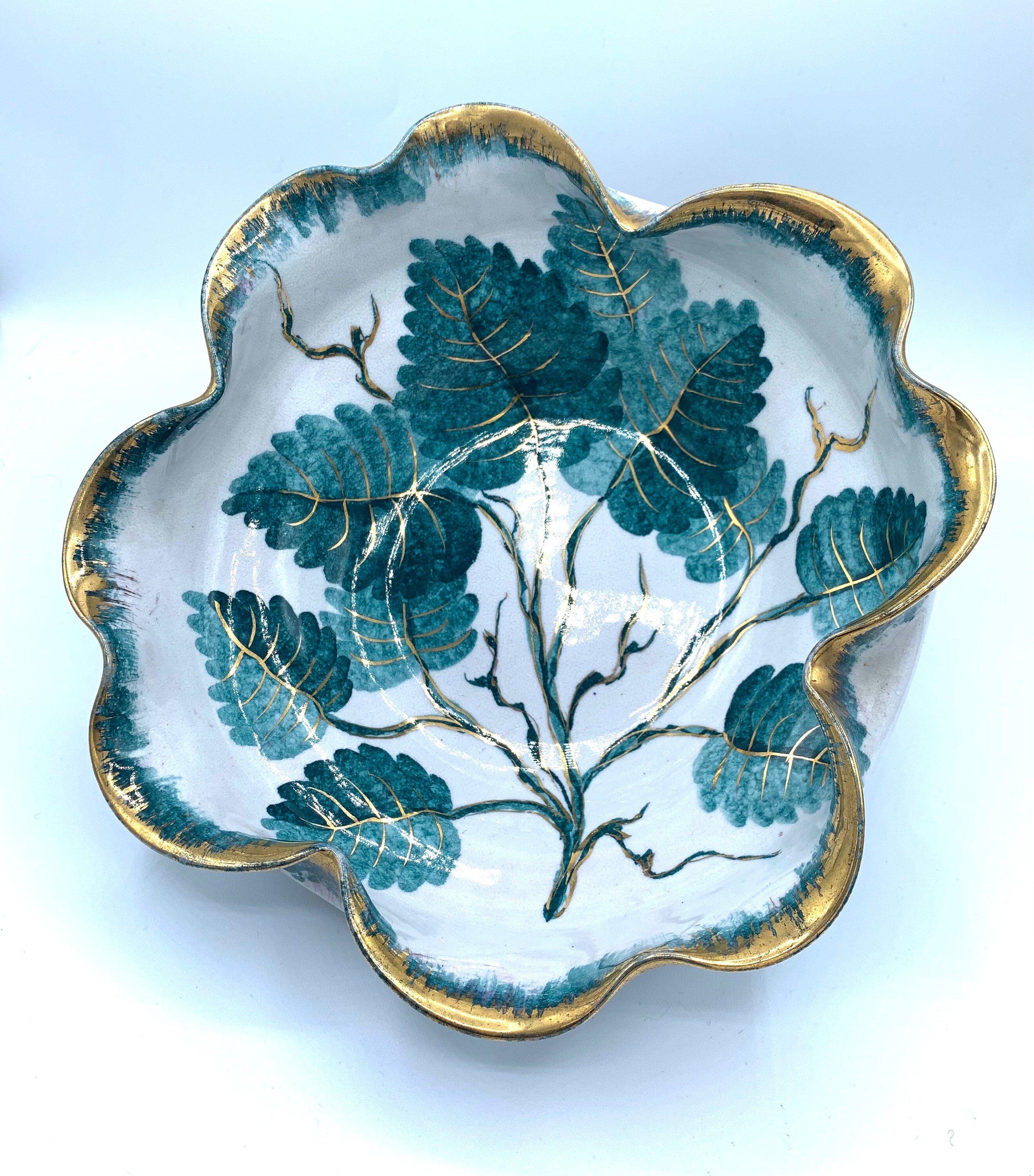 Italian Hand-painted Ruffled Edge Bowl With Gold Gilt, Vintage - Etsy