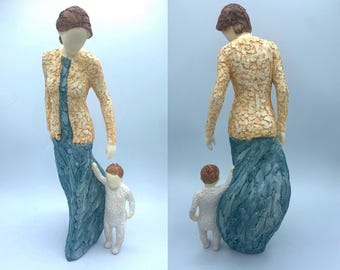 母子像 陶磁器 フィギュア 大理石の台座付き、ヴィンテージブロンズ製母子像 - Etsy 日本