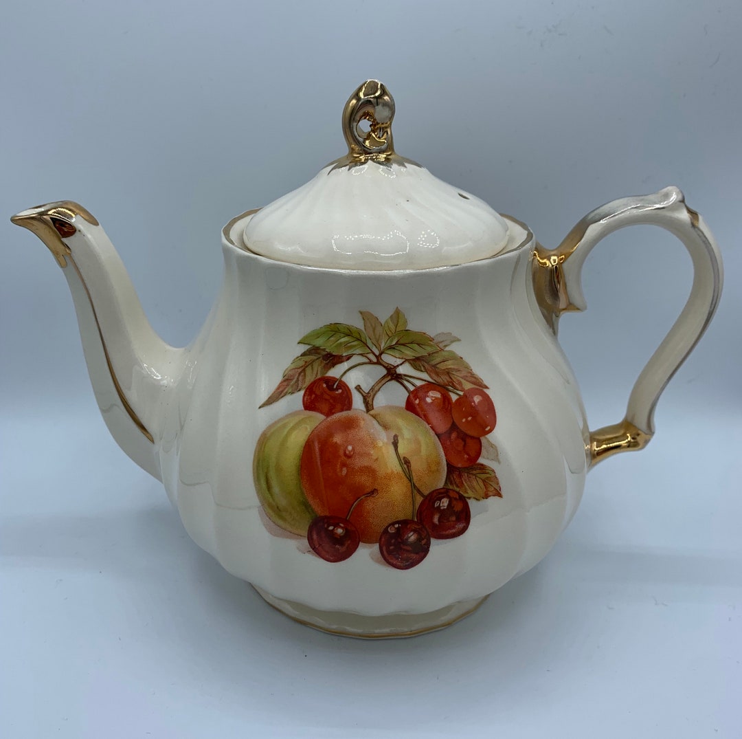 Sadler Teapot Vintage Spiral 7837 With Assorted Fruit Motif Etsy