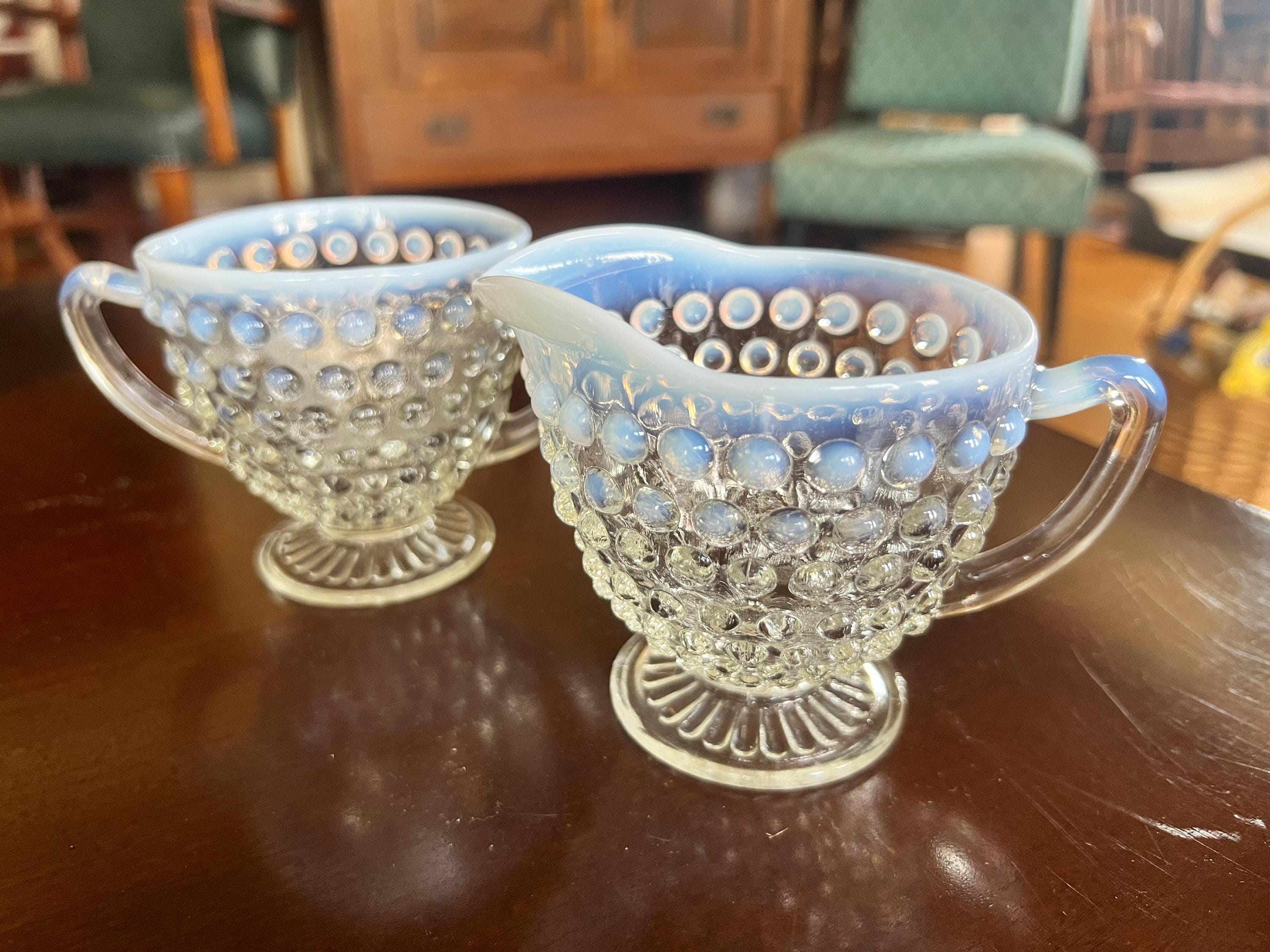 Moonstone by Anchor Hocking Opalescent Hobnail Creamer & Open Sugar Bowl (FLAWED)