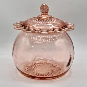 Anchor Hocking Lace Edge Pink Depression Glas Keksdose mit Deckel (Unterseite des Deckels ist abgeplatzt)