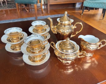 Walbrzych Gold Demitasse Kaffee oder Tee Vintage Service, Made in Poland