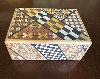 Yosegi-zaiku 7-stappen 7-voudige puzzeldoos van Hakone, geluksitem nog binnen!
