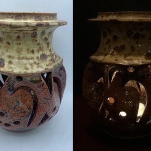 Pottery Votive, Catherine &#39;Dodie&#39; Cariaso Studio Handmade Signed Stoneware Pottery Candle Holder