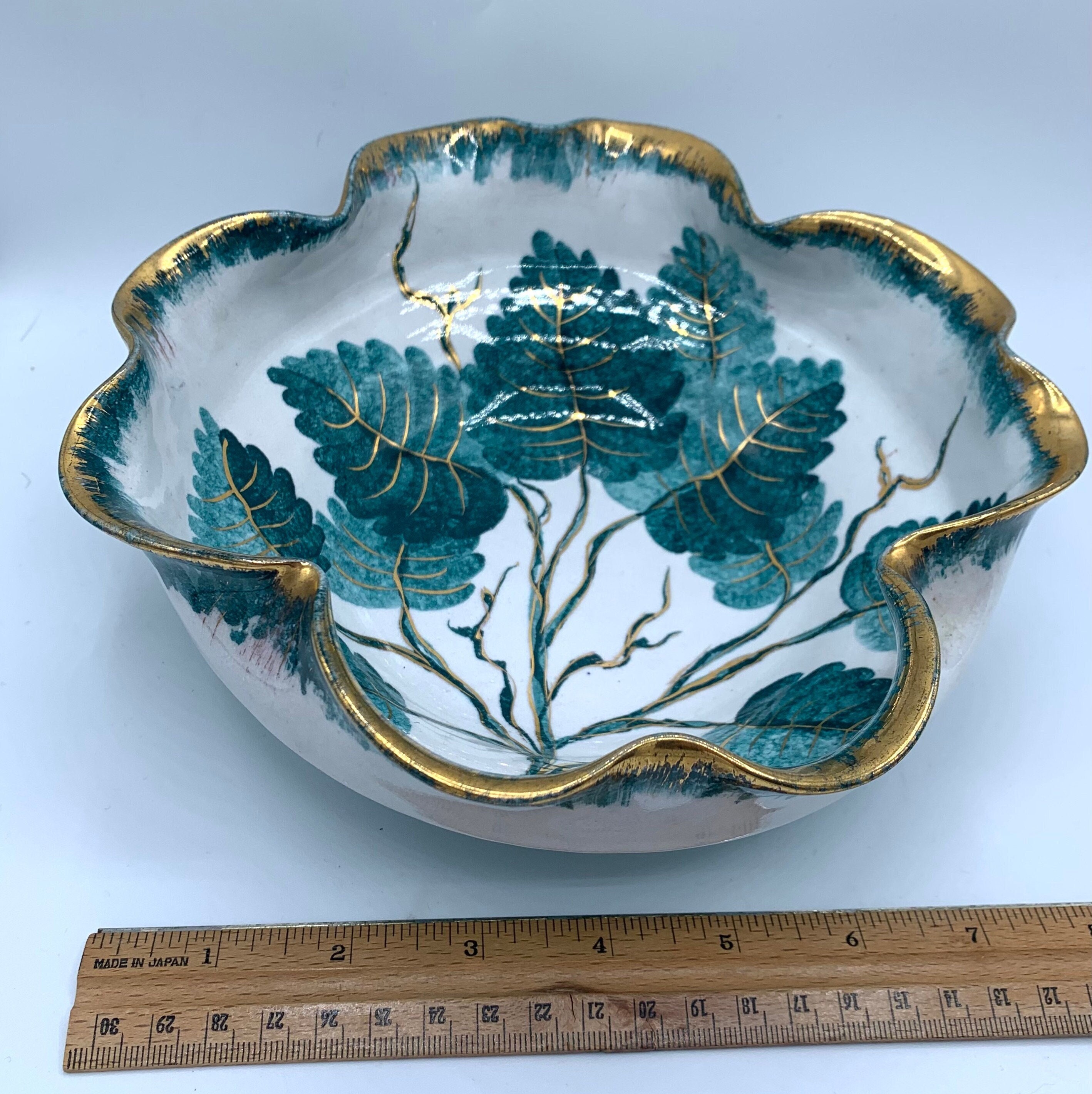 Italian Hand-painted Ruffled Edge Bowl With Gold Gilt, Vintage - Etsy