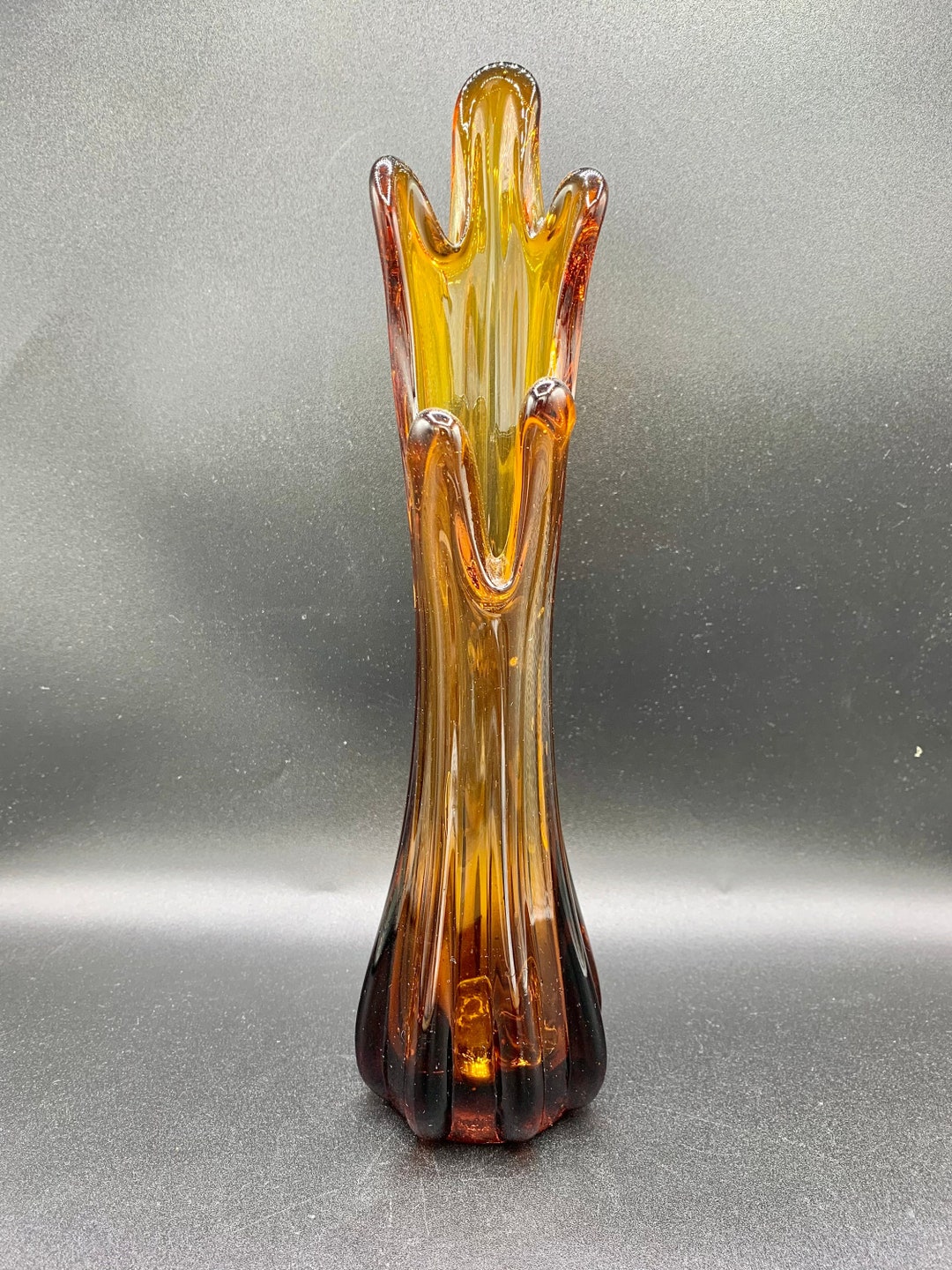 Swung Vase, Purple OR Amber Glass, Vintage MCM Fivefinger, Taiwan Etsy