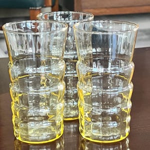 Anchor Hocking Block Optic, Vintage Pale Yellow Depression Glass Tumblers, 10 ounce Flat Set,