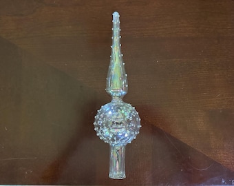 Handmade Mouth-Blown Iridescent Hobnail Glass Christmas Tree Topper