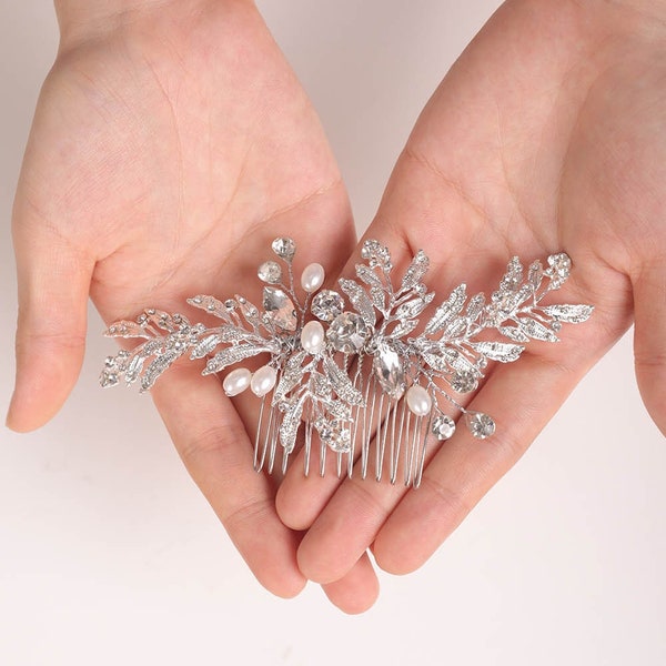 Luxury women leaf rhinestones crystal hair comb bridal hair jewellery wedding prom bridal hair accessories