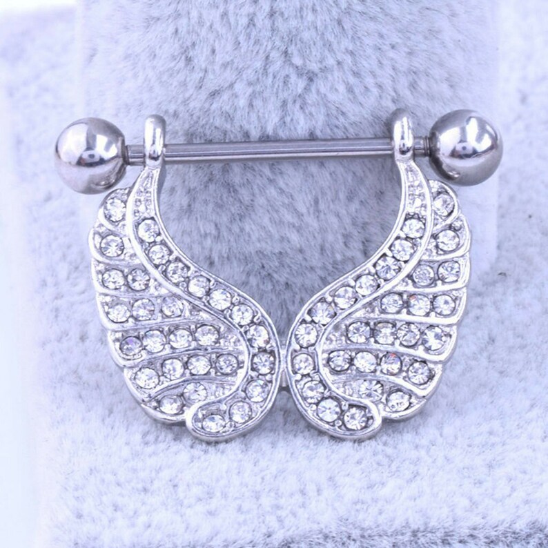 1 Pair New Crystal Wings Piercing Shield Bars Steel Piercing Nipple