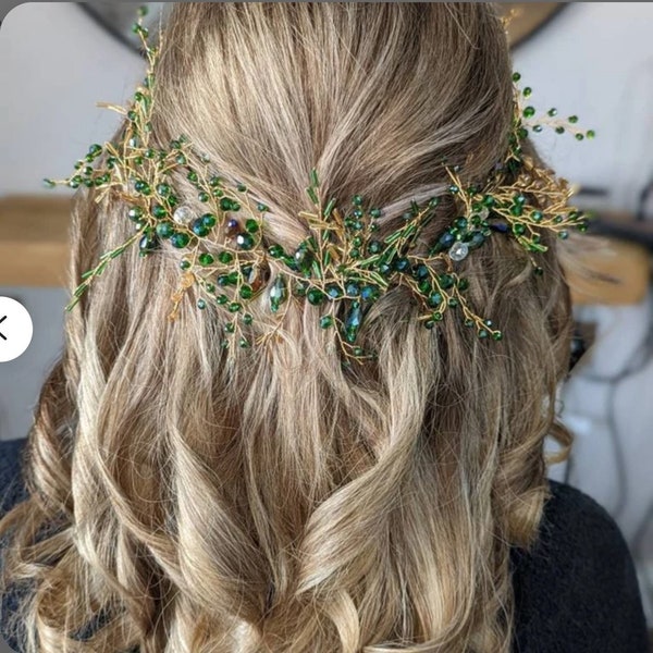 Bohe green hair vine hair piece crystal headdress bridal gold hair accessories wedding hair accessories bride headband for women uk