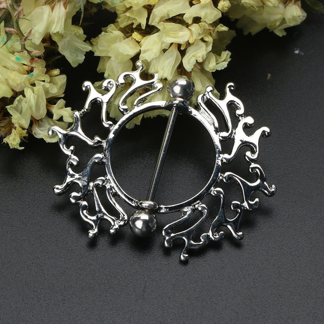 1 pair round flower steel nipple fangs shield cover ring body piercing bar jewellery uk