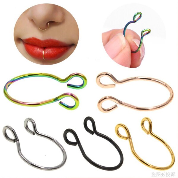 Adjustable 0.8x8mm 20g fake nose ring hoop clip septum rings cute balls false nariz piercing oreja unisex jewellery