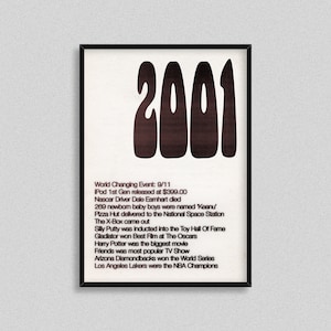 2001 Poster, Vintage Art, Wall Decor Gift, Retro, 2001 Art, Birthday Gift, Early 2000's Art Print, Vintage Wall Decor, PRINTABLE Wall Decor