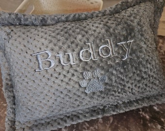 Charcoal Grey Personalised Embroidered Pet Cushion. Puppy / Dog Kitten / Cat
