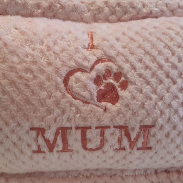 Mothers Day dog Mom. Personalised Embroidered Pet Cushion. Puppy / Dog Kitten / Cat . Dog Mom gift with heart and paw