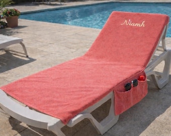Large Holiday/ Beach Towel with Side Pockets and Matching Bag Personalised with Name