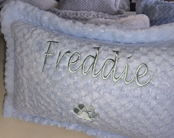 Waffle S Personalised Embroidered Pet Cushion. Puppy / Dog Kitten / Cat