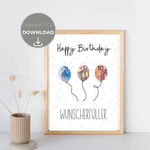 Regalo di compleanno in contanti in formato PDF • Stampabile per esaudire i desideri • Regalo dell'ultimo minuto da stampare • Decorazione di buon compleanno