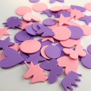 Konfetti Mix Magische Minis – 50 Stück in Rosa & Lila mit Einhörnern, Herzen, Kronen, Sternen und Schmetterlingen – Streudeko und DIY