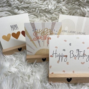 Boho Karte mit Holzhalter Herz • Grußkarte minimalistisch • Geschenk Mama Geburtstag • Tischdeko modern