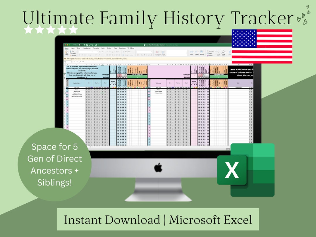 USA Ancestry Findmypast Family History Template Excel Spreadsheet iPad USA Ancestry Findmypast Family History Template Excel Spreadsheet iPad