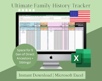 USA Ancestry FindMyPast | Family History Template Excel Spreadsheet | Ipad IOS Mac PC | Easy Tracking Automatic Data Entry