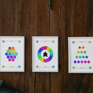 Set of 3 Board Game Posters - Rainbow Abstract Board Game Components - Digital, Printable
