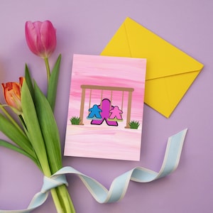 Board Game Mother&#39;s Day Card - Swing Set Meeples - Portrait - Printable, Blank Inside