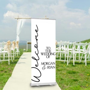 Personalized Wedding Welcome Banner, Retractable Stand Banner, 31.5x79