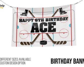 Personalized Hockey Birthday Vinyl Banner, Custom Party Backdrop