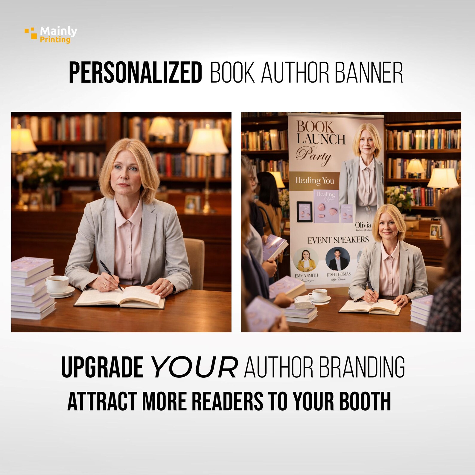 Author Booth Display Banner, Custom Book Signing Retractable Banner ...